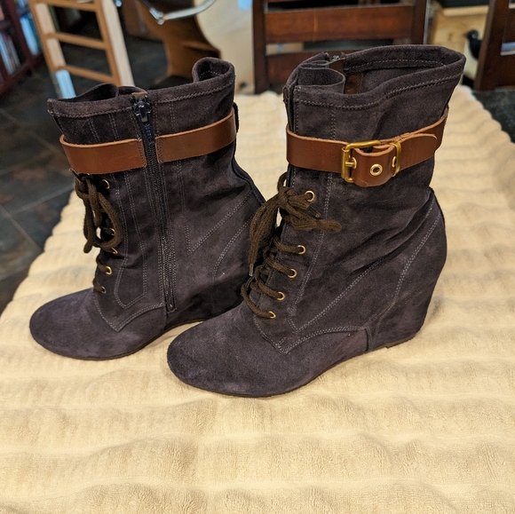 Sundance size 40 Navy suede leather wedge boot - Picture 2 of 7